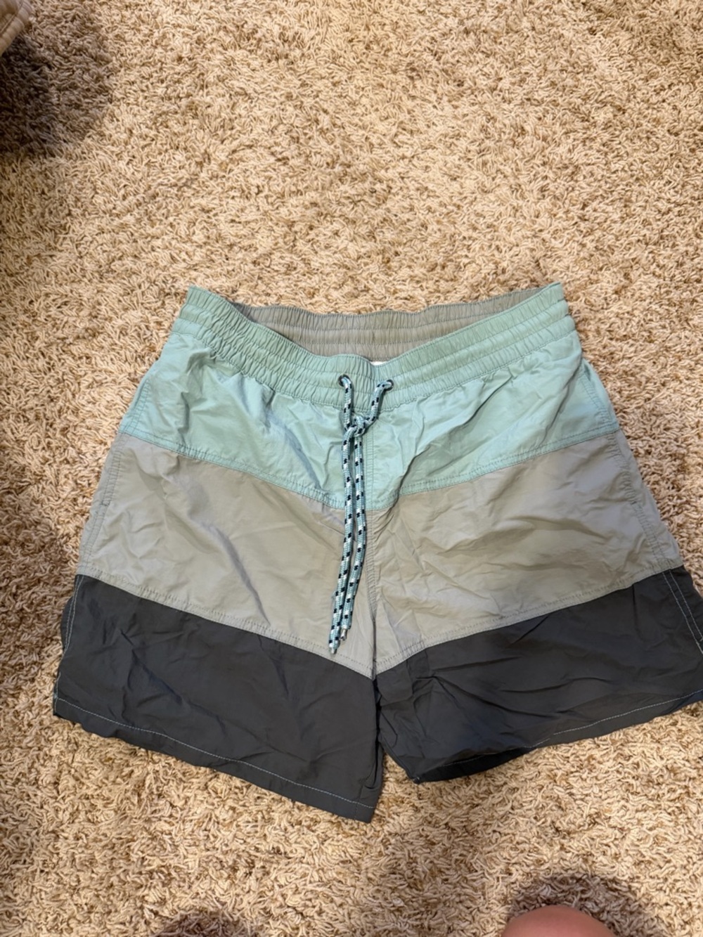 Merona Men's Mint, Light Gray & Black Colorblock Swim Trunks